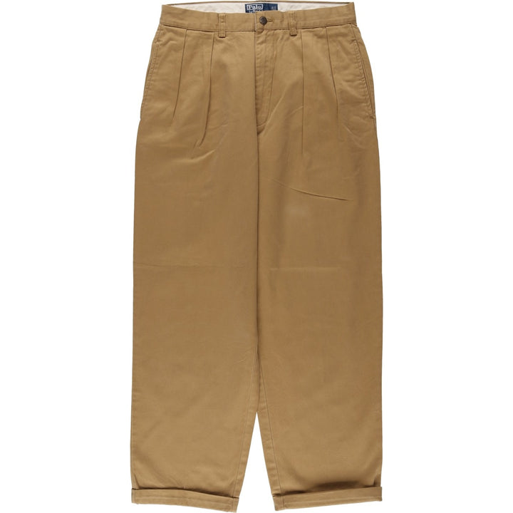 Ralph Lauren POLO by Ralph Lauren ANDREW PANT Two-pleat chino pants for men, W30 equivalent cotton beige type brown Vintage Second Hand