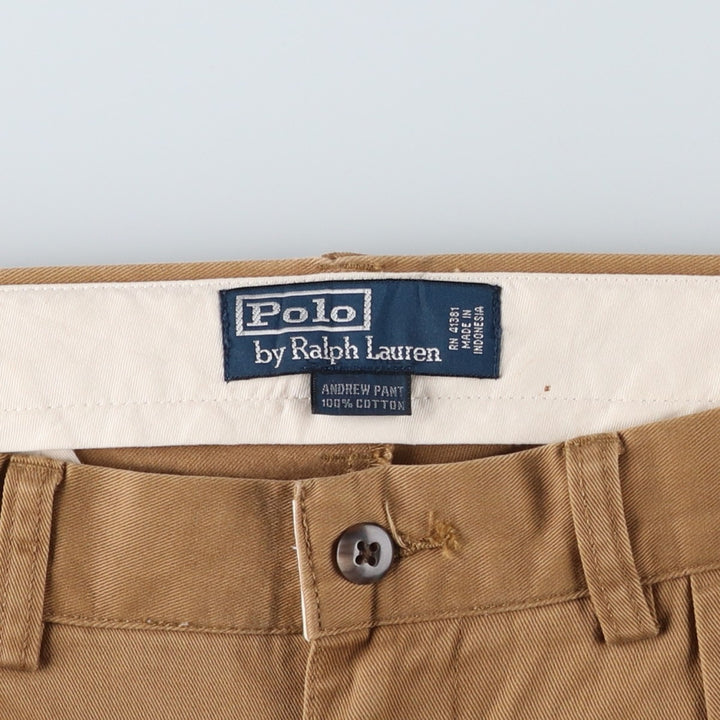 Ralph Lauren POLO by Ralph Lauren ANDREW PANT Two-pleat chino pants for men, W30 equivalent cotton beige type brown Vintage Second Hand