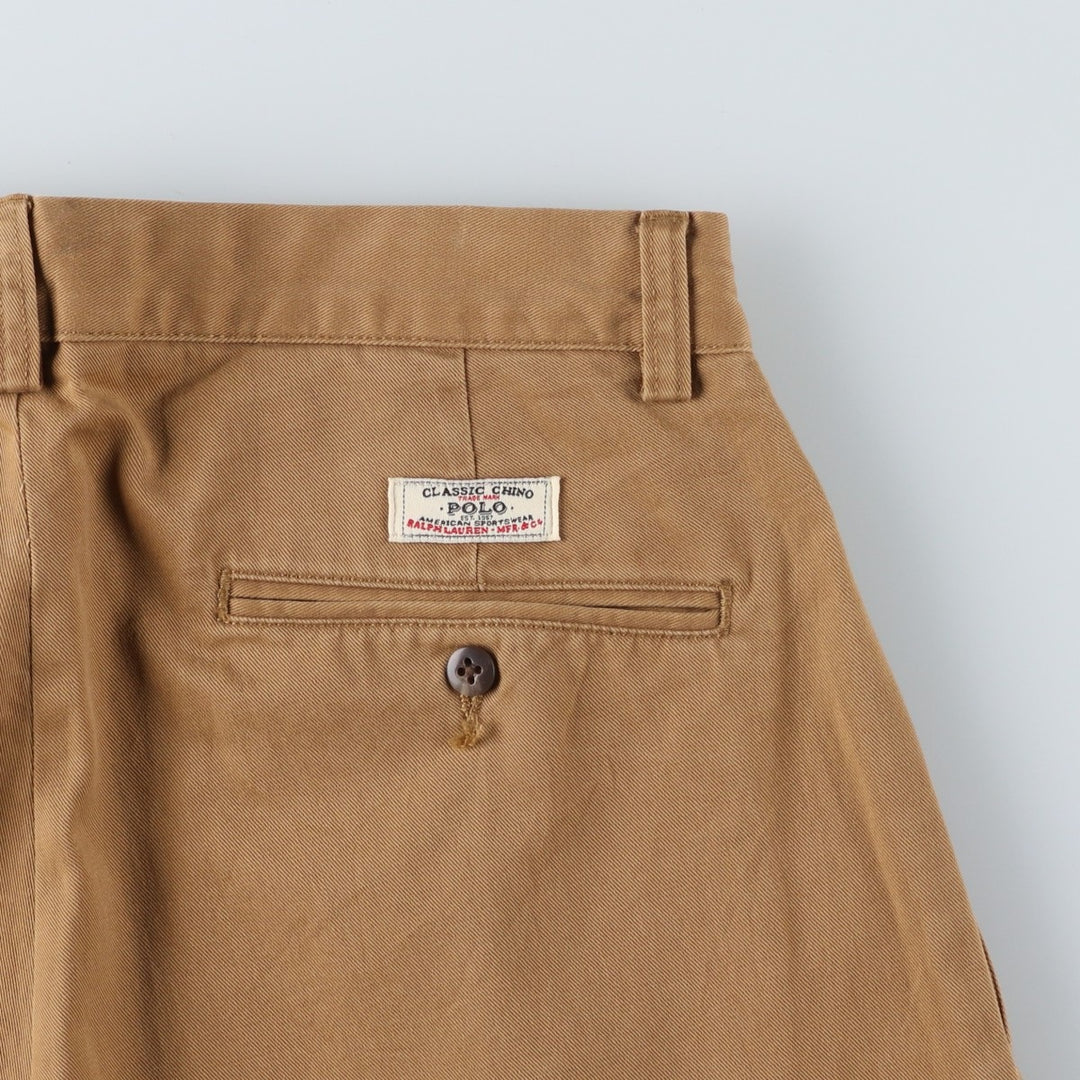 Ralph Lauren POLO by Ralph Lauren ANDREW PANT Two-pleat chino pants for men, W30 equivalent cotton beige type brown Vintage Second Hand