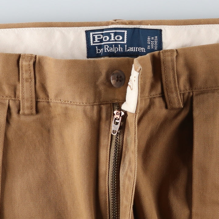 Ralph Lauren POLO by Ralph Lauren ANDREW PANT Two-pleat chino pants for men, W30 equivalent cotton beige type brown Vintage Second Hand