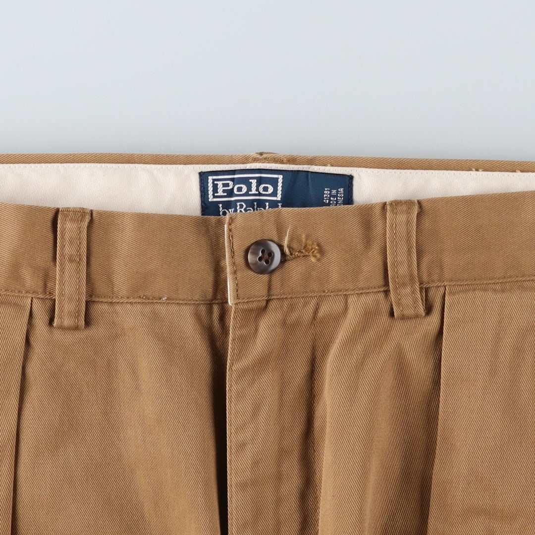 Ralph Lauren POLO by Ralph Lauren ANDREW PANT Two-pleat chino pants for men, W30 equivalent cotton beige type brown Vintage Second Hand