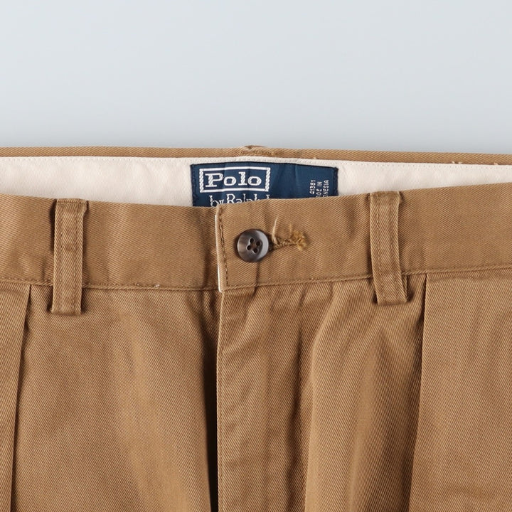 Ralph Lauren POLO by Ralph Lauren ANDREW PANT Two-pleat chino pants for men, W30 equivalent cotton beige type brown Vintage Second Hand