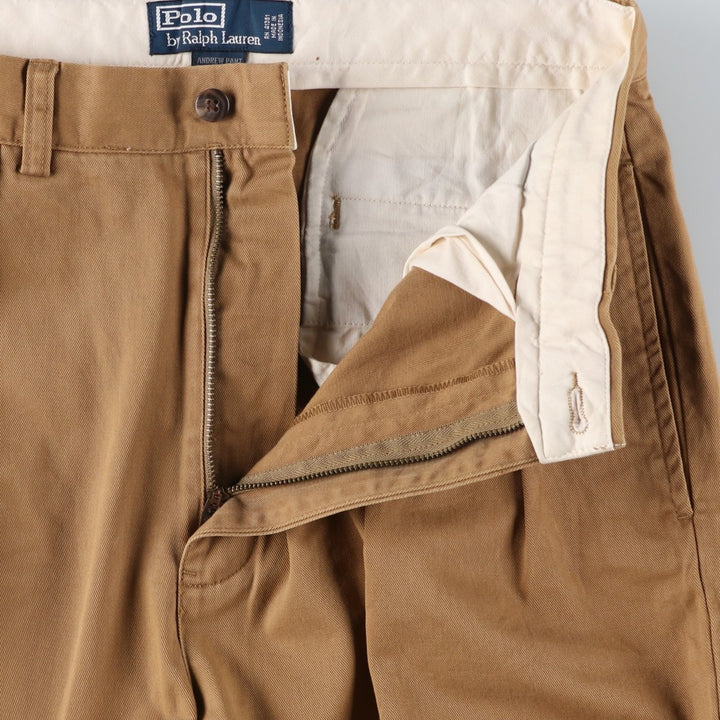 Ralph Lauren POLO by Ralph Lauren ANDREW PANT Two-pleat chino pants for men, W30 equivalent cotton beige type brown Vintage Second Hand