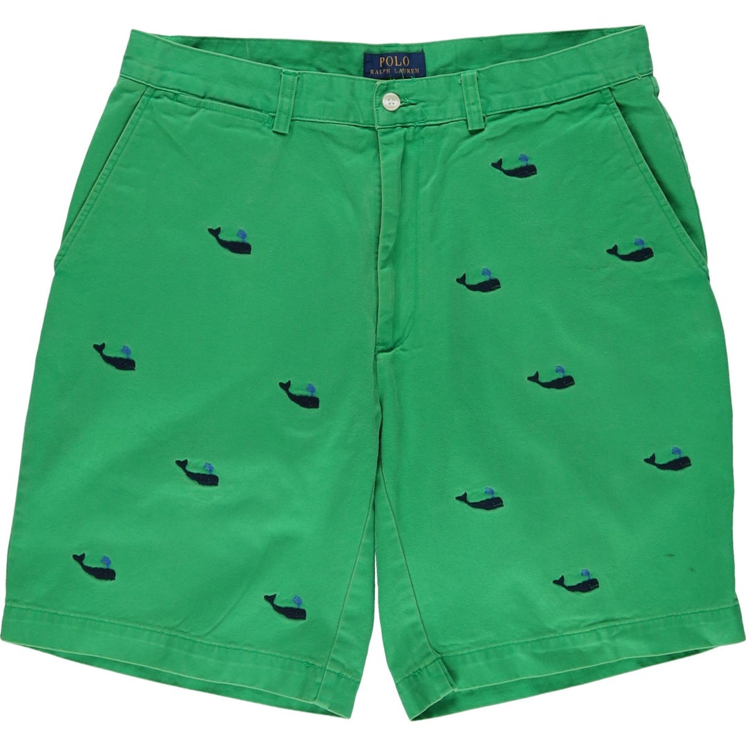 Ralph Lauren POLO RALPH LAUREN all-over whale pattern chino shorts, men's size W33 cotton green type Vintage Second Hand
