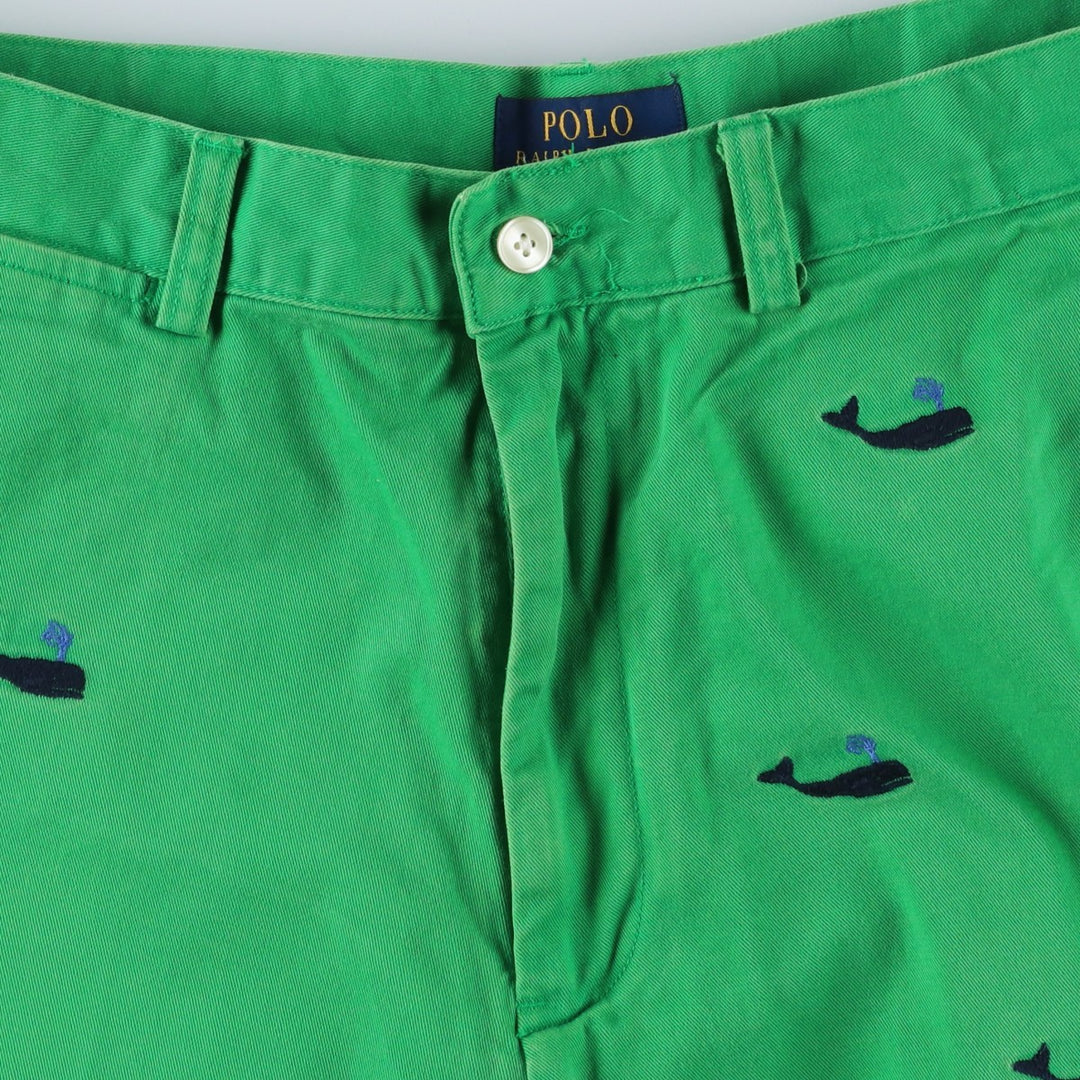 Ralph Lauren POLO RALPH LAUREN all-over whale pattern chino shorts, men's size W33 cotton green type Vintage Second Hand