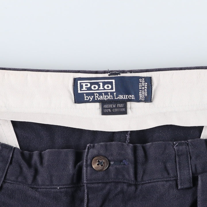 Ralph Lauren POLO by Ralph Lauren ANDREW PANT Two-pleat chino pants for men, equivalent to W34 cotton navy blue type Vintage Second Hand