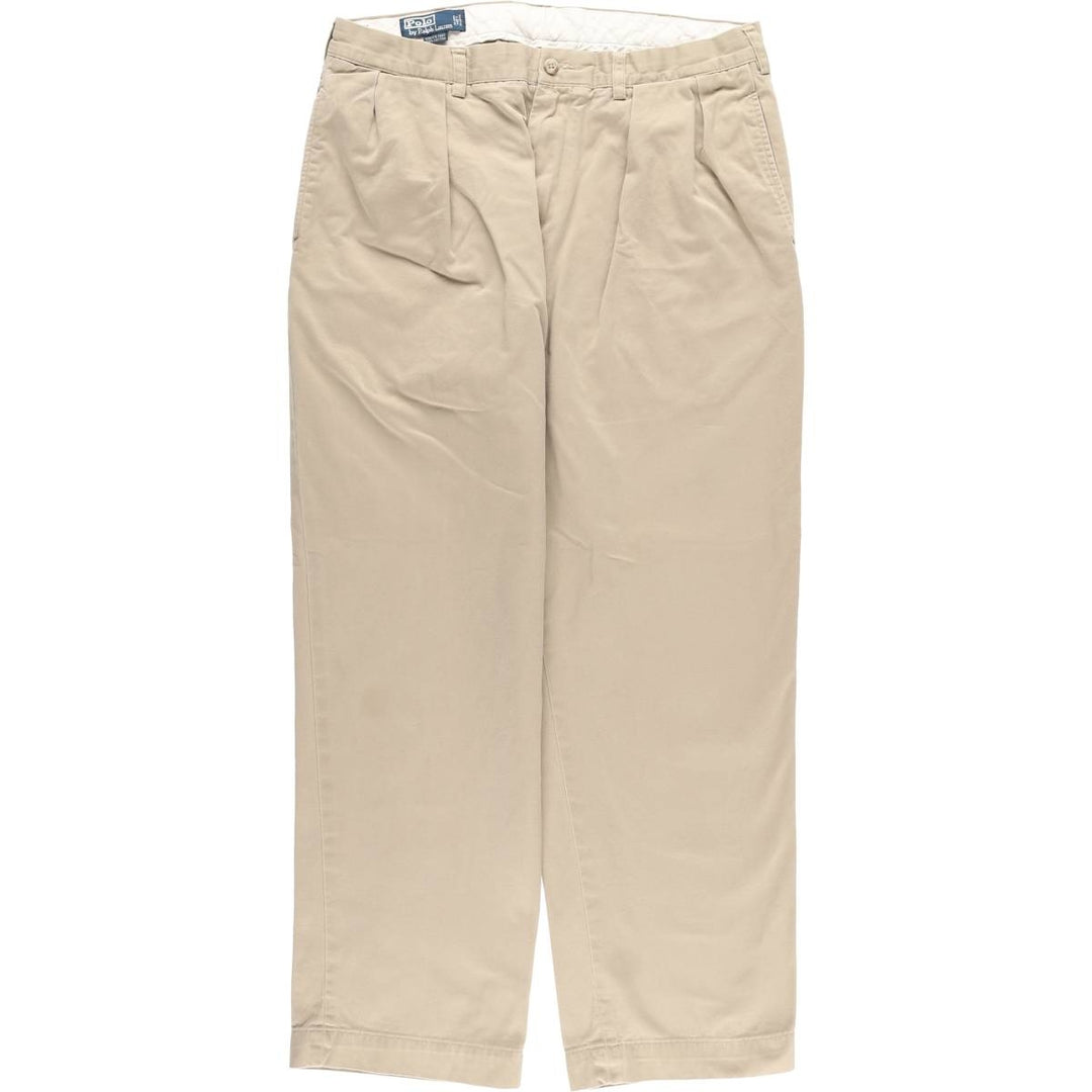 Ralph Lauren POLO by Ralph Lauren ANDREW PANT, two-pleat chino pants, men's, W35 equivalent cotton Beige type Vintage Second Hand