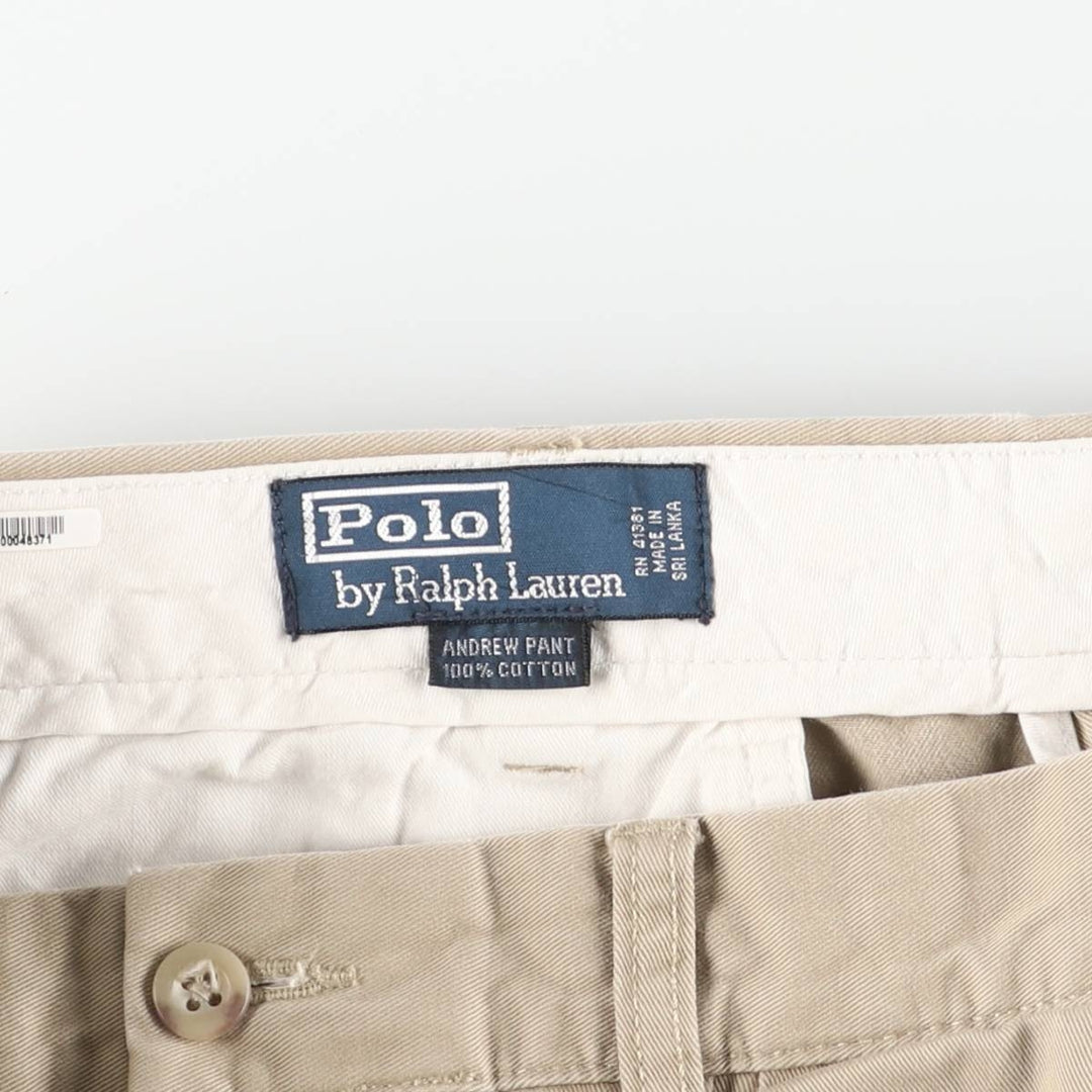 Ralph Lauren POLO by Ralph Lauren ANDREW PANT, two-pleat chino pants, men's, W35 equivalent cotton Beige type Vintage Second Hand