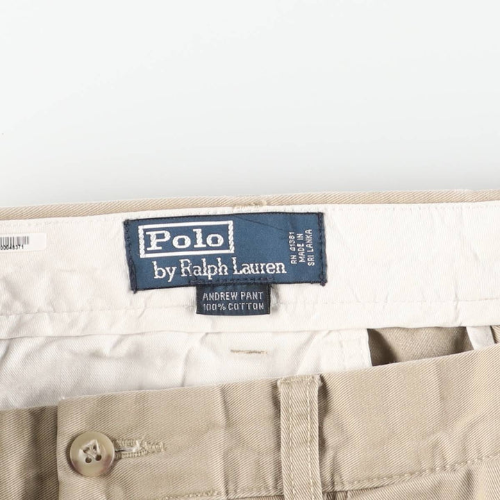 Ralph Lauren POLO by Ralph Lauren ANDREW PANT, two-pleat chino pants, men's, W35 equivalent cotton Beige type Vintage Second Hand