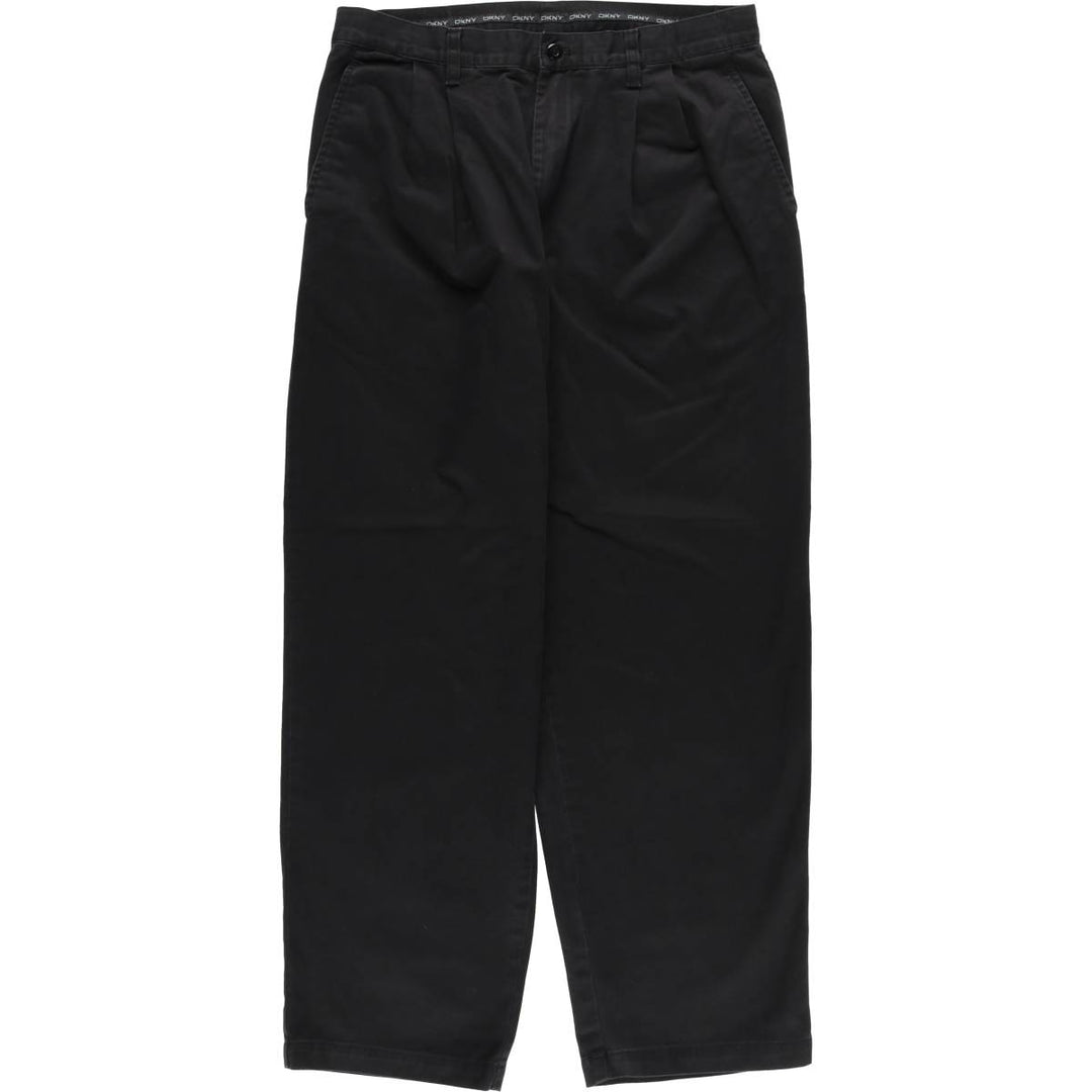 DKNY logo patch two-pleat chino pants, men's size W33 cotton black type Vintage Second Hand