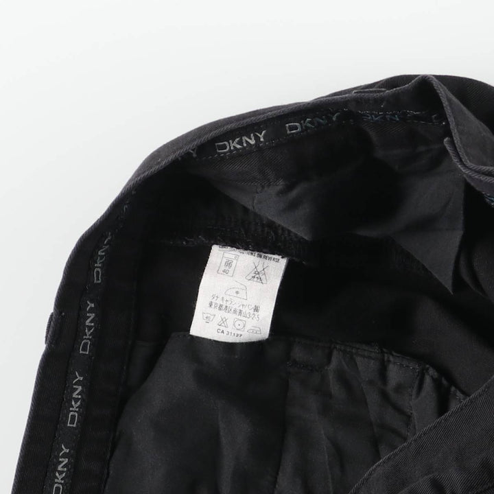 DKNY logo patch two-pleat chino pants, men's size W33 cotton black type Vintage Second Hand