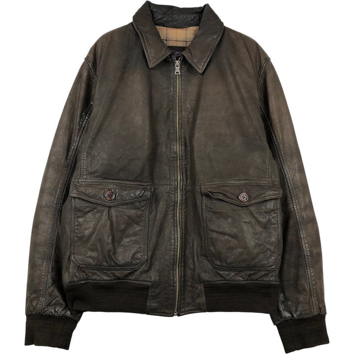 Beaver's Swing Top Leather Blouson, Men's Size L genuine leather brown type Vintage Second Hand