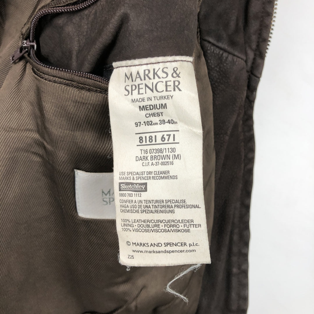 St. Michael MARKS AND SPENCER Leather Blouson, Men's Size M genuine leather brown type Vintage Second Hand