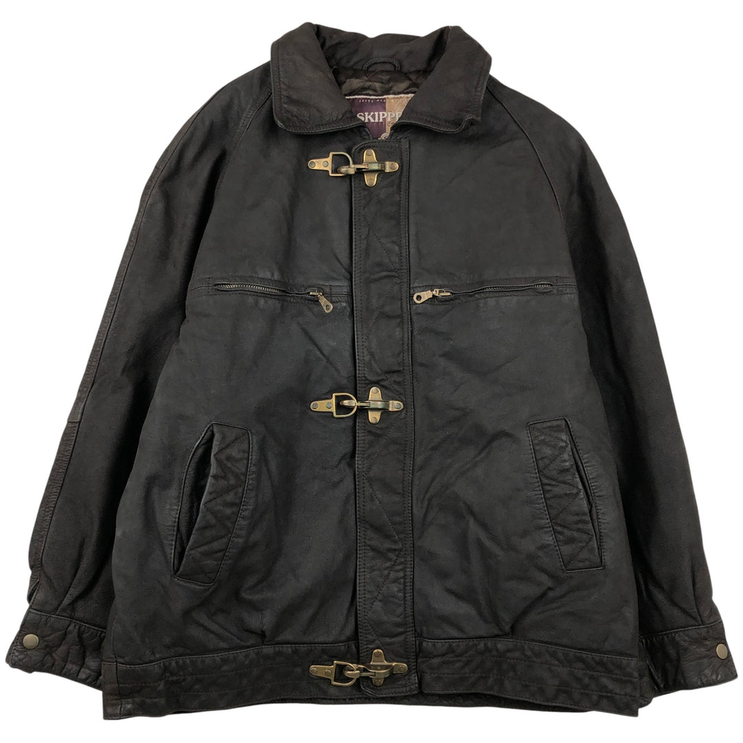 SKIPPER Padded Leather Firefighter Jacket, Men's Size L genuine leather brown type Vintage Second Hand
