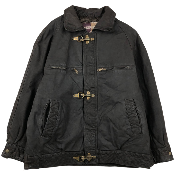 SKIPPER Padded Leather Firefighter Jacket, Men's Size L genuine leather brown type Vintage Second Hand