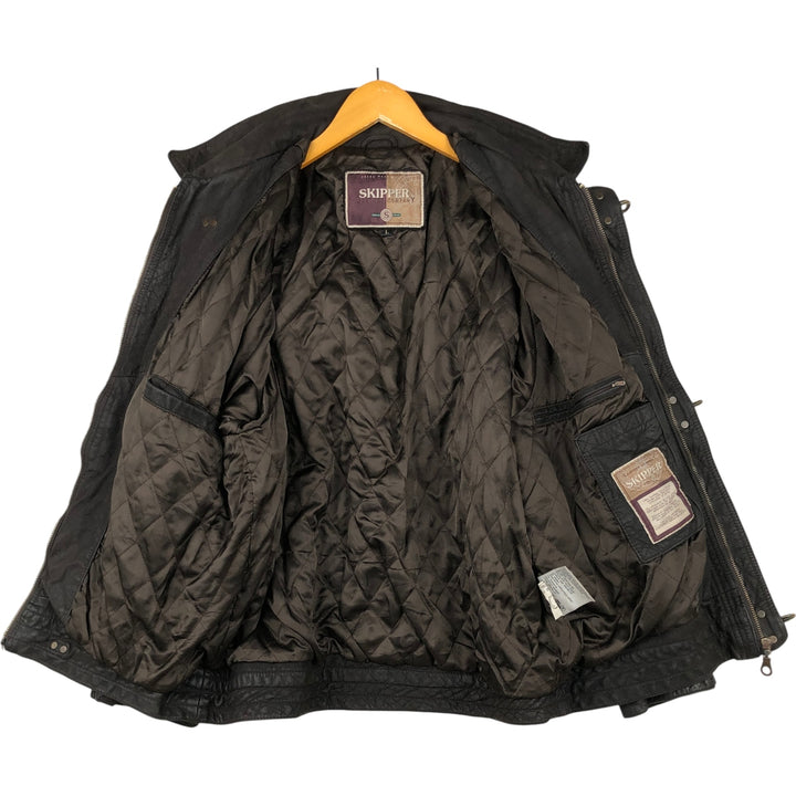 SKIPPER Padded Leather Firefighter Jacket, Men's Size L genuine leather brown type Vintage Second Hand