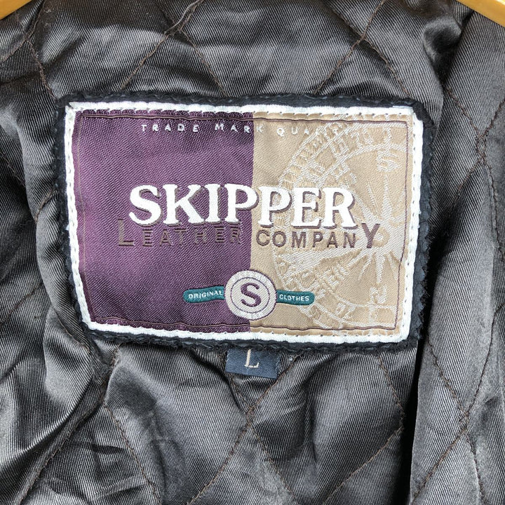 SKIPPER Padded Leather Firefighter Jacket, Men's Size L genuine leather brown type Vintage Second Hand