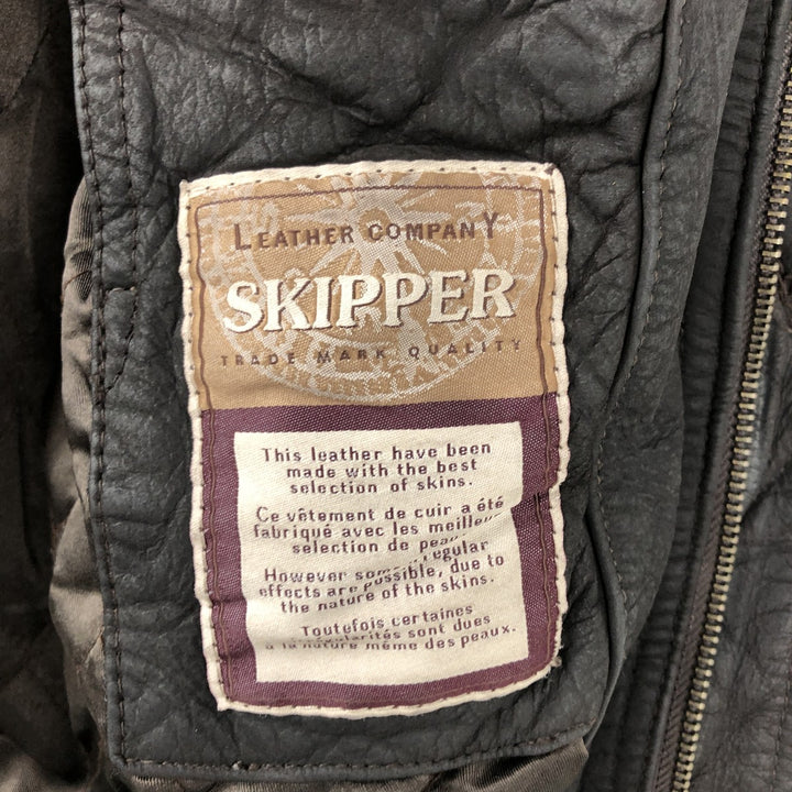 SKIPPER Padded Leather Firefighter Jacket, Men's Size L genuine leather brown type Vintage Second Hand