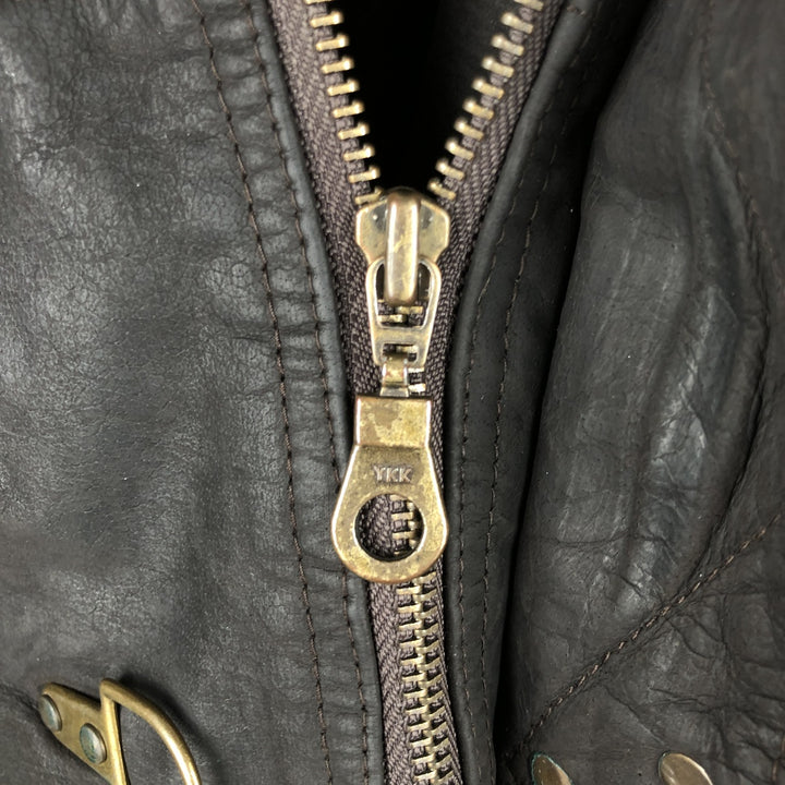 SKIPPER Padded Leather Firefighter Jacket, Men's Size L genuine leather brown type Vintage Second Hand