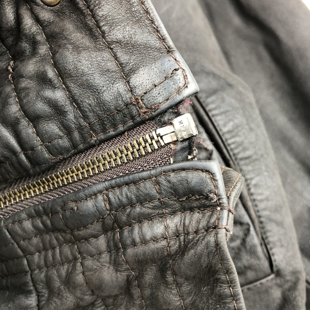SKIPPER Padded Leather Firefighter Jacket, Men's Size L genuine leather brown type Vintage Second Hand
