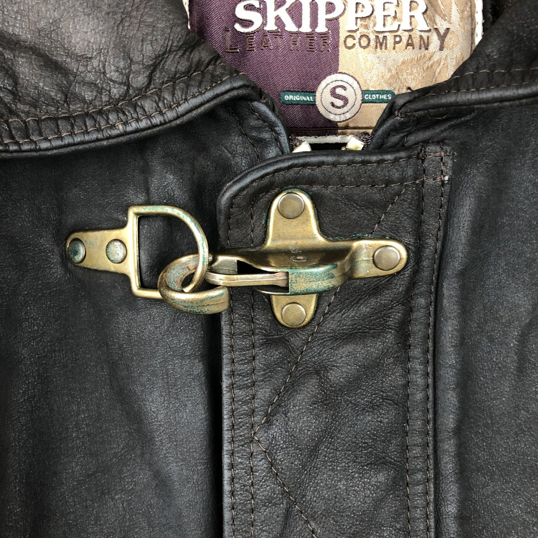 SKIPPER Padded Leather Firefighter Jacket, Men's Size L genuine leather brown type Vintage Second Hand