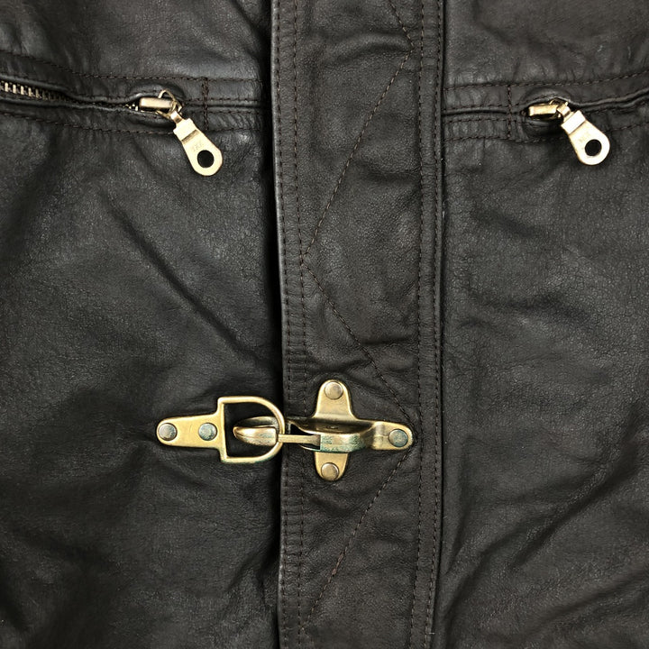 SKIPPER Padded Leather Firefighter Jacket, Men's Size L genuine leather brown type Vintage Second Hand