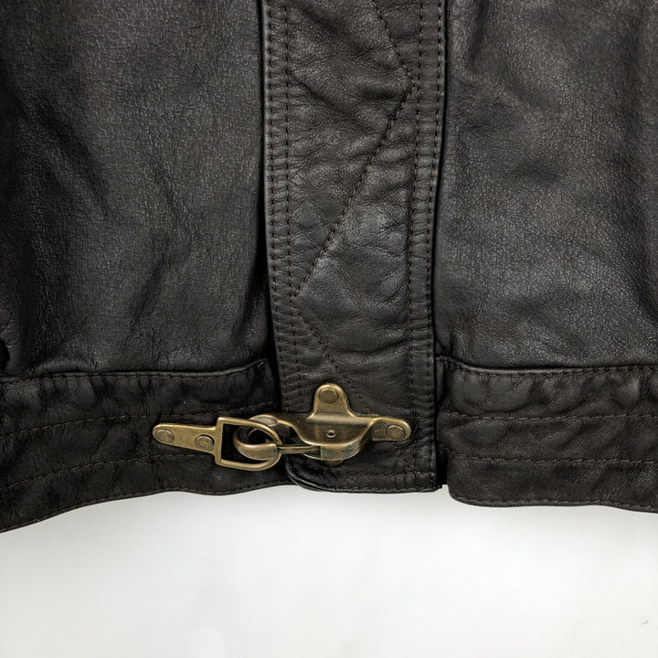 SKIPPER Padded Leather Firefighter Jacket, Men's Size L genuine leather brown type Vintage Second Hand