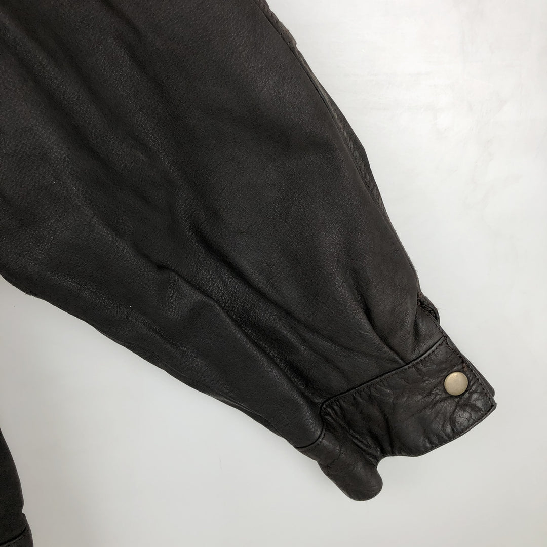 SKIPPER Padded Leather Firefighter Jacket, Men's Size L genuine leather brown type Vintage Second Hand