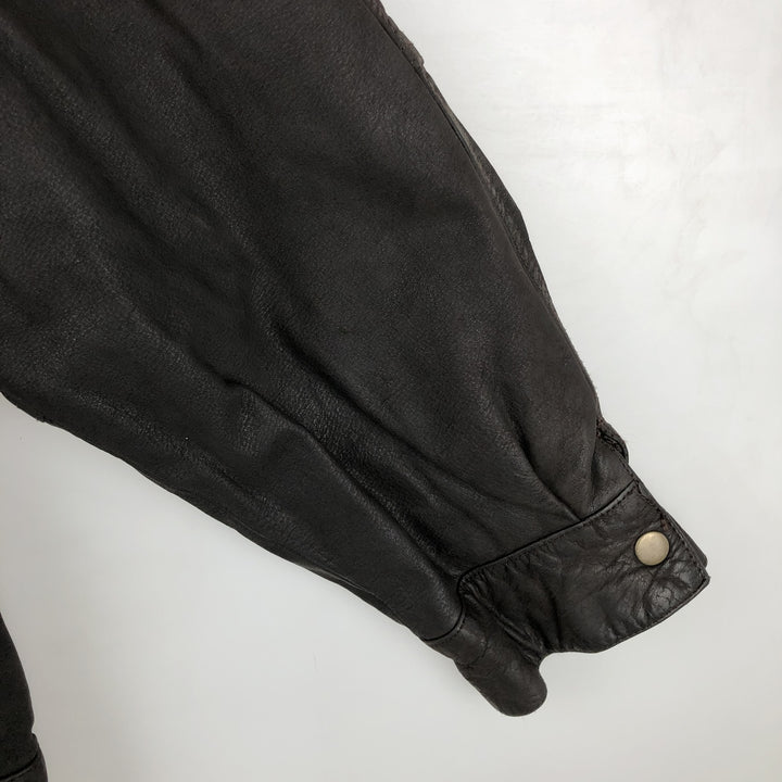 SKIPPER Padded Leather Firefighter Jacket, Men's Size L genuine leather brown type Vintage Second Hand