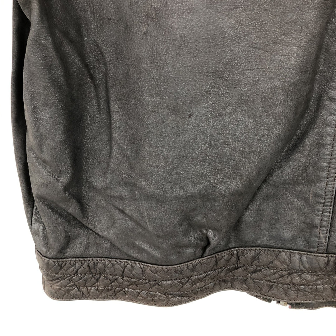 SKIPPER Padded Leather Firefighter Jacket, Men's Size L genuine leather brown type Vintage Second Hand