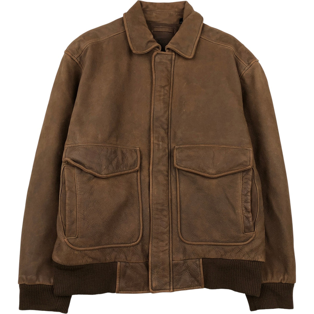 ROUNDTREE and YORKE Padded Leather Blouson, Men's Size M genuine leather brown type Vintage Second Hand