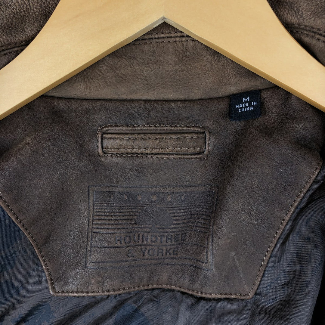 ROUNDTREE and YORKE Padded Leather Blouson, Men's Size M genuine leather brown type Vintage Second Hand