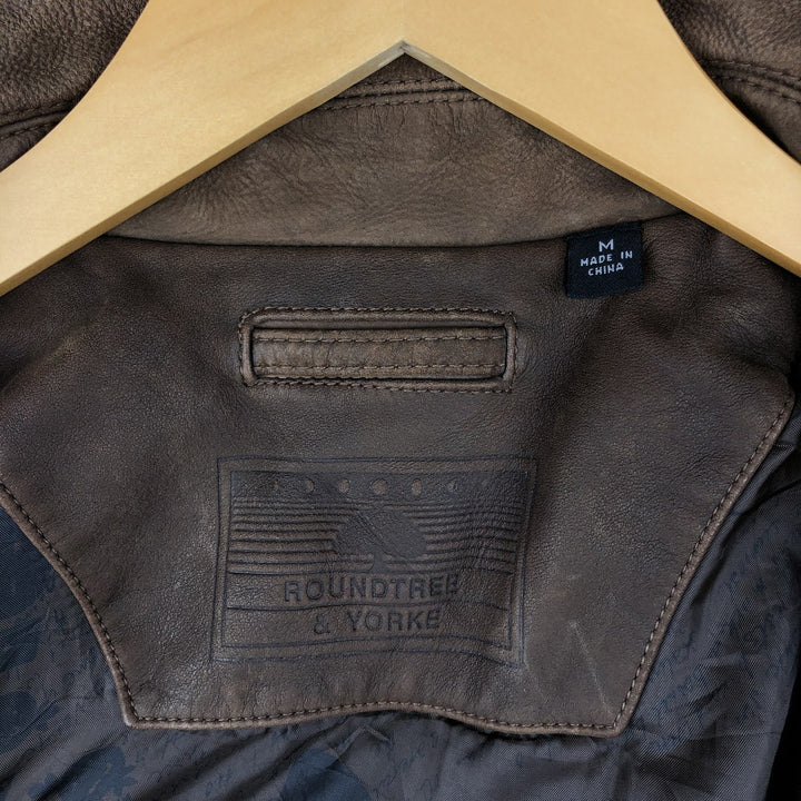 ROUNDTREE and YORKE Padded Leather Blouson, Men's Size M genuine leather brown type Vintage Second Hand