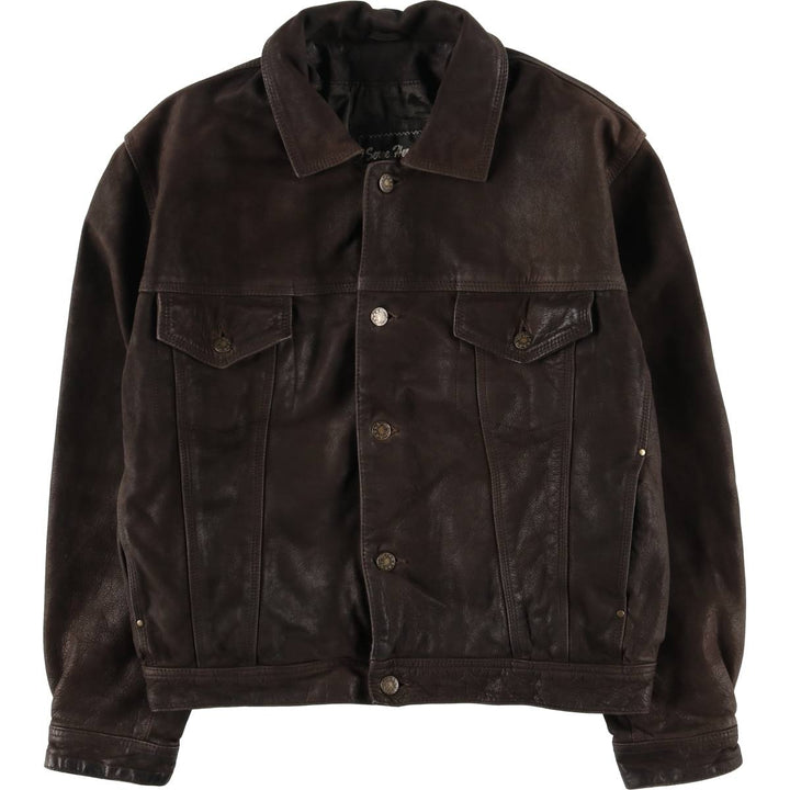 Serge Hervet Vintage Suede Leather Trucker Jacket, Men's Size Medium Genuine Leather Cowhide Suede Leather brown type Vintage Second Hand