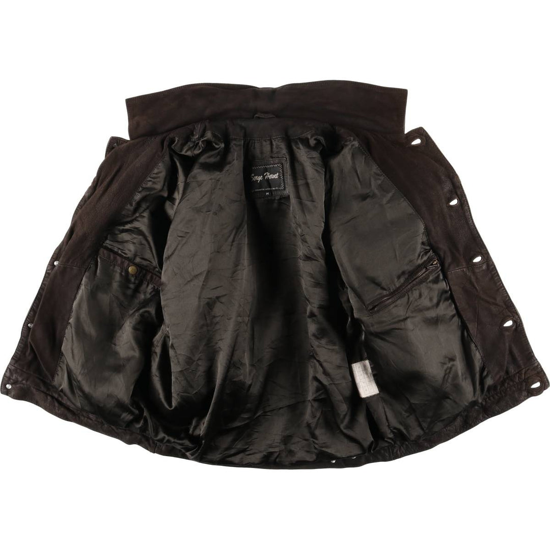 Serge Hervet Vintage Suede Leather Trucker Jacket, Men's Size Medium Genuine Leather Cowhide Suede Leather brown type Vintage Second Hand
