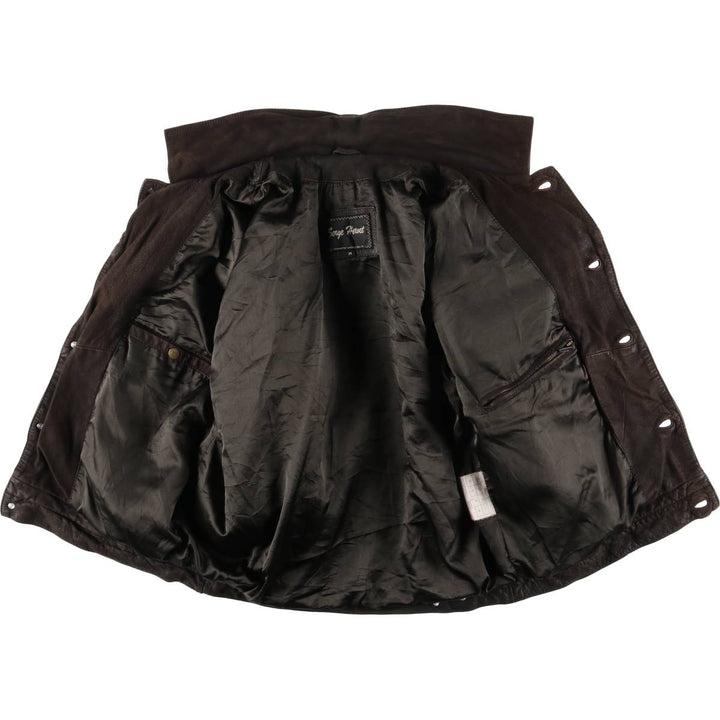Serge Hervet Vintage Suede Leather Trucker Jacket, Men's Size Medium Genuine Leather Cowhide Suede Leather brown type Vintage Second Hand