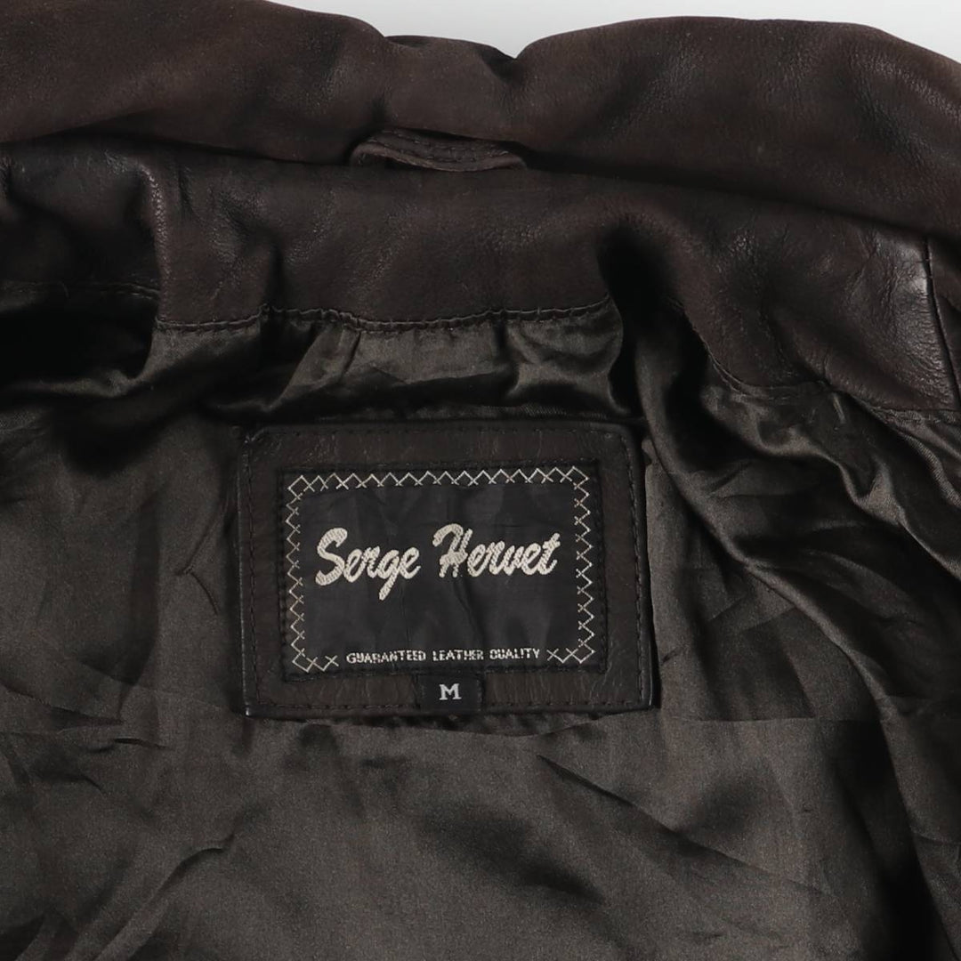 Serge Hervet Vintage Suede Leather Trucker Jacket, Men's Size Medium Genuine Leather Cowhide Suede Leather brown type Vintage Second Hand