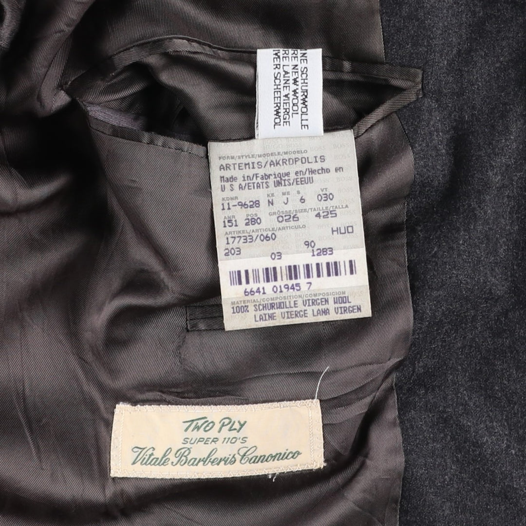 HUGO BOSS Vitale Barberis Canonico wool tailored jacket, made in the USA, size L wool Charcoal Vintage Second Hand