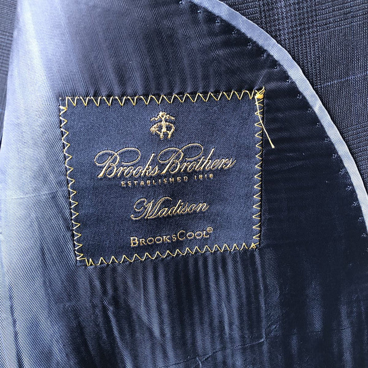 Brooks Brothers Madison BROOKSCOOL Check Pattern Glen Plaid Wool Tailored Jacket, Men's Size L wool Navy blue Vintage Second Hand