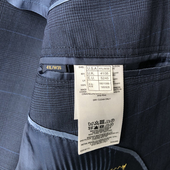 Brooks Brothers Madison BROOKSCOOL Check Pattern Glen Plaid Wool Tailored Jacket, Men's Size L wool Navy blue Vintage Second Hand