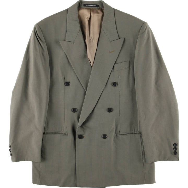 Lorenzo Latini Stripe Pattern Peaked Lapel Double-Breasted Tailored Jacket, Made in Canada, Men's Size M (approx.) unclear Khaki type Vintage Second Hand
