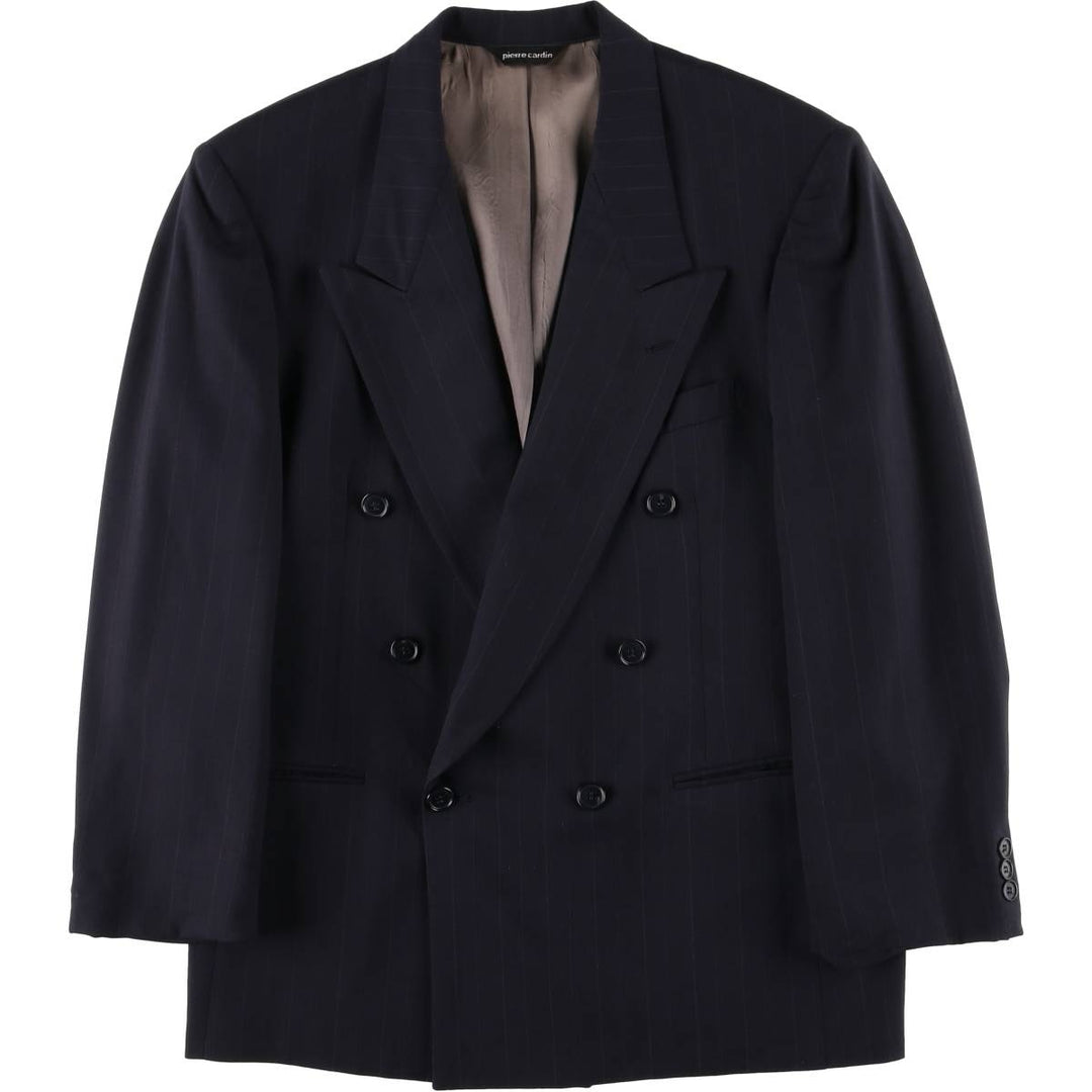 Pierre Cardin Striped Pattern Peak Lapel Double-Breasted Wool Tailored Jacket, Men's Size Small wool navy blue type Vintage Second Hand