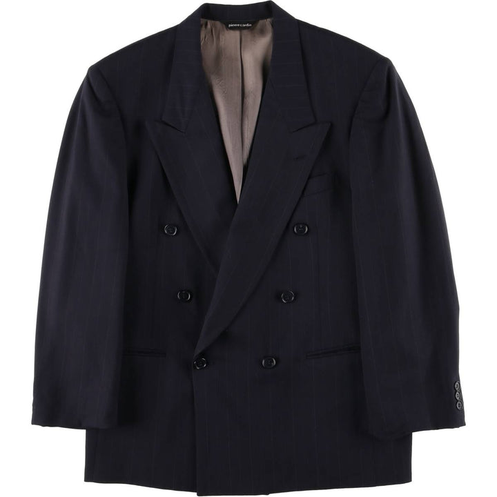 Pierre Cardin Striped Pattern Peak Lapel Double-Breasted Wool Tailored Jacket, Men's Size Small wool navy blue type Vintage Second Hand