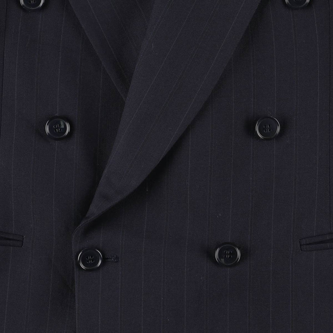 Pierre Cardin Striped Pattern Peak Lapel Double-Breasted Wool Tailored Jacket, Men's Size Small wool navy blue type Vintage Second Hand
