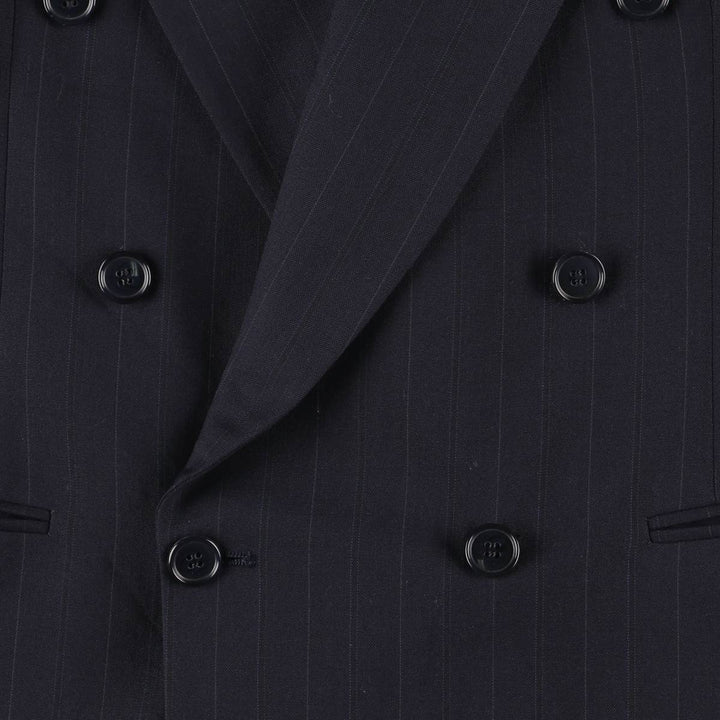 Pierre Cardin Striped Pattern Peak Lapel Double-Breasted Wool Tailored Jacket, Men's Size Small wool navy blue type Vintage Second Hand