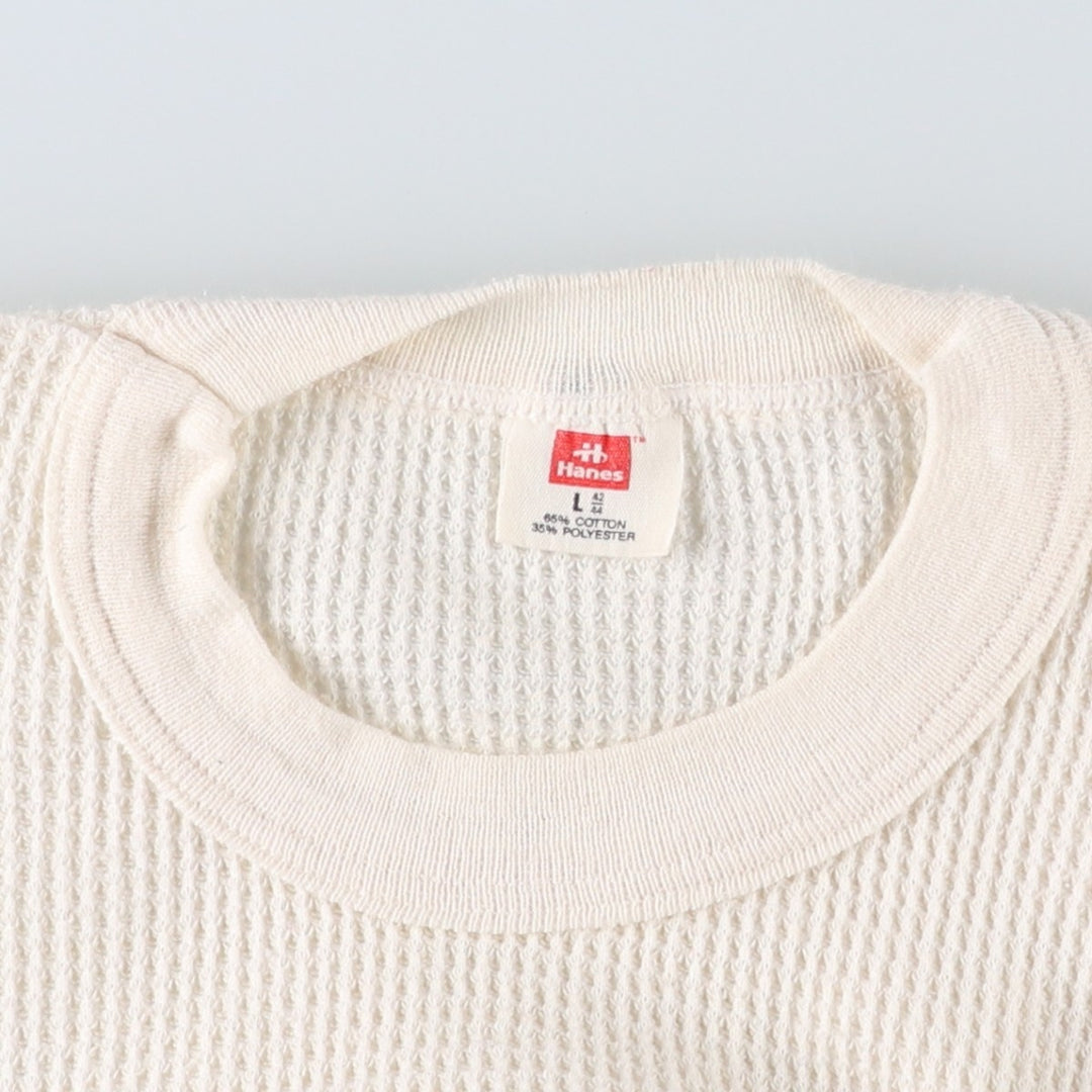 Vintage 1980'S Hanes Thermal Long T-shirt, waffle, made in the USA, size L, men's cotton pale white type Vintage Second Hand
