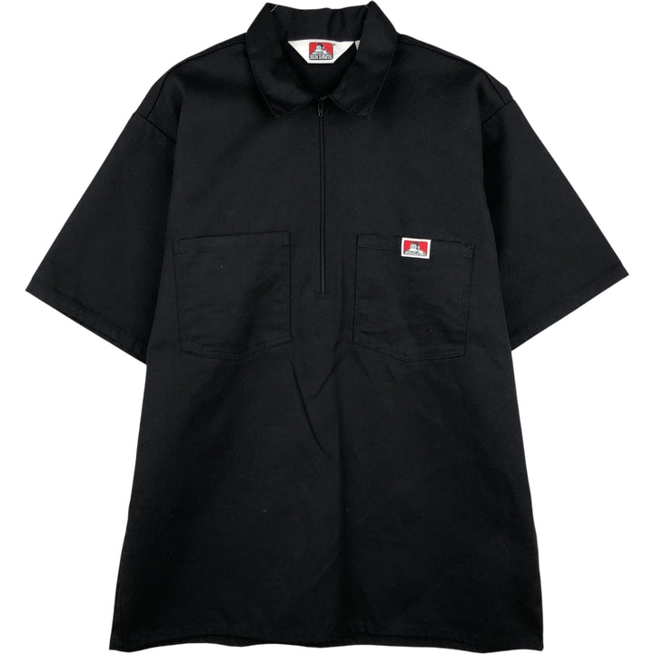 90'S Ben Davis half-zip short-sleeve work shirt, boxy, made in the USA, men's size M, vintage cotton black type Vintage Second Hand