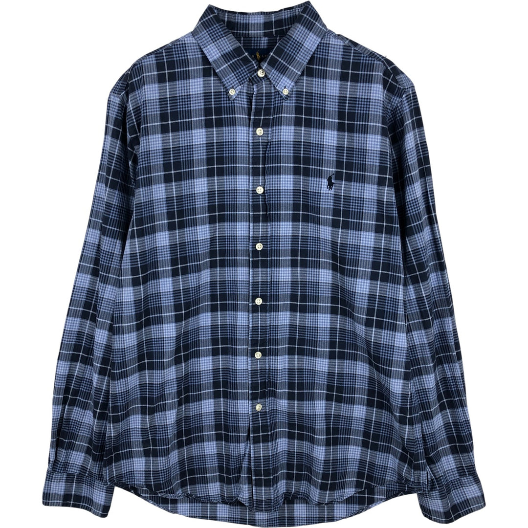 Ralph Lauren Slim Fit Long Sleeve Button-Down Check Shirt, Men's Size L cotton navy blue type Vintage Second Hand