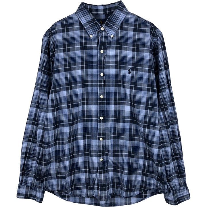 Ralph Lauren Slim Fit Long Sleeve Button-Down Check Shirt, Men's Size L cotton navy blue type Vintage Second Hand