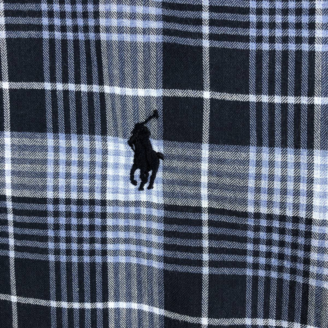Ralph Lauren Slim Fit Long Sleeve Button-Down Check Shirt, Men's Size L cotton navy blue type Vintage Second Hand